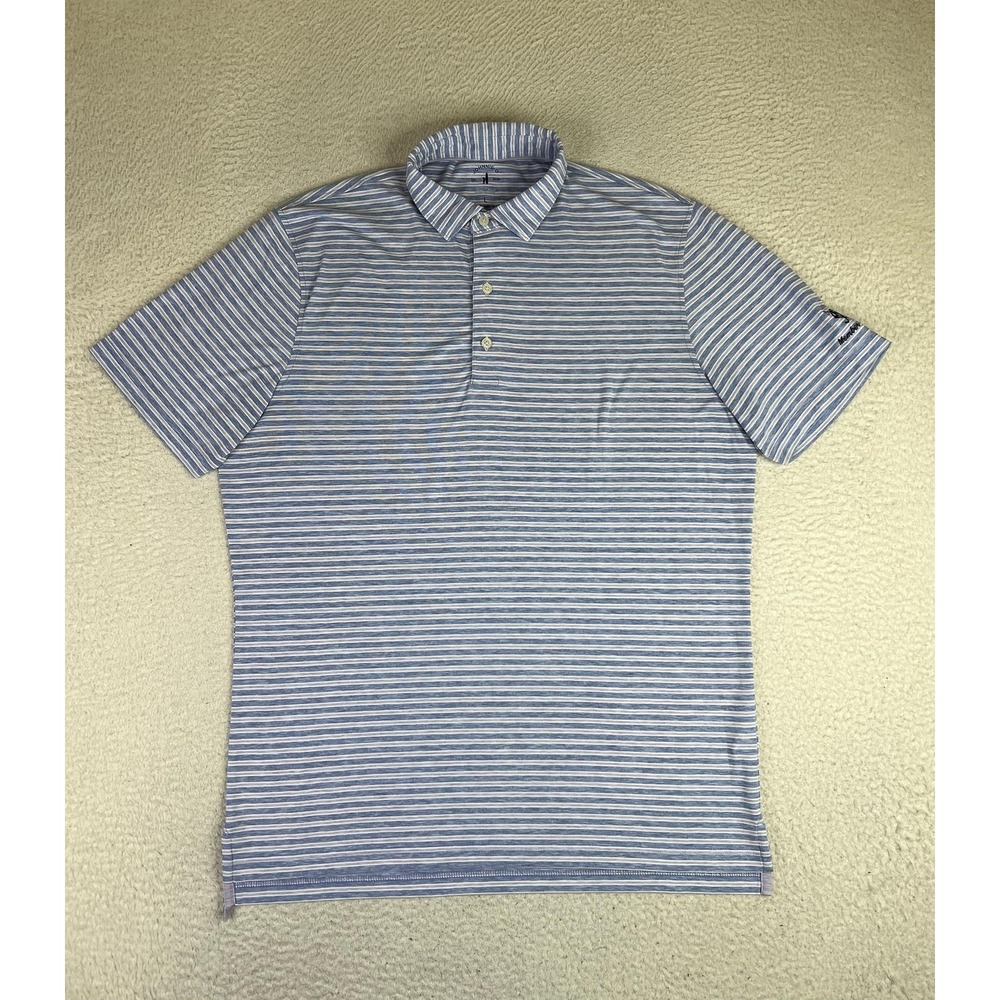 Johnnie-O Top Shelf Carlos Polo Shirt Mens Large Blue Striped Golf UPF 50